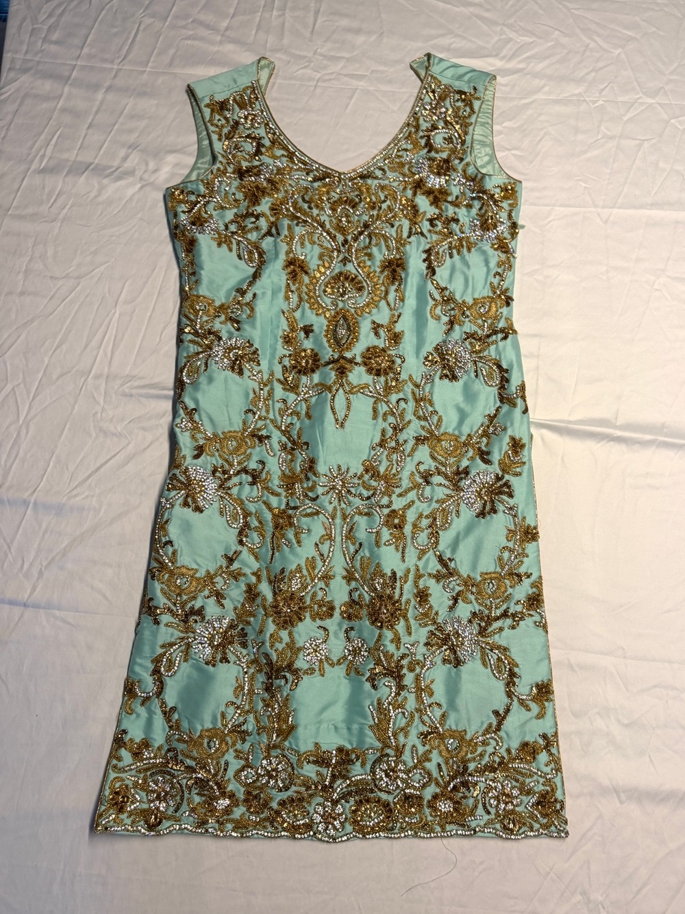 Jeweled Vintage Mint Green Sleeveless Dress
